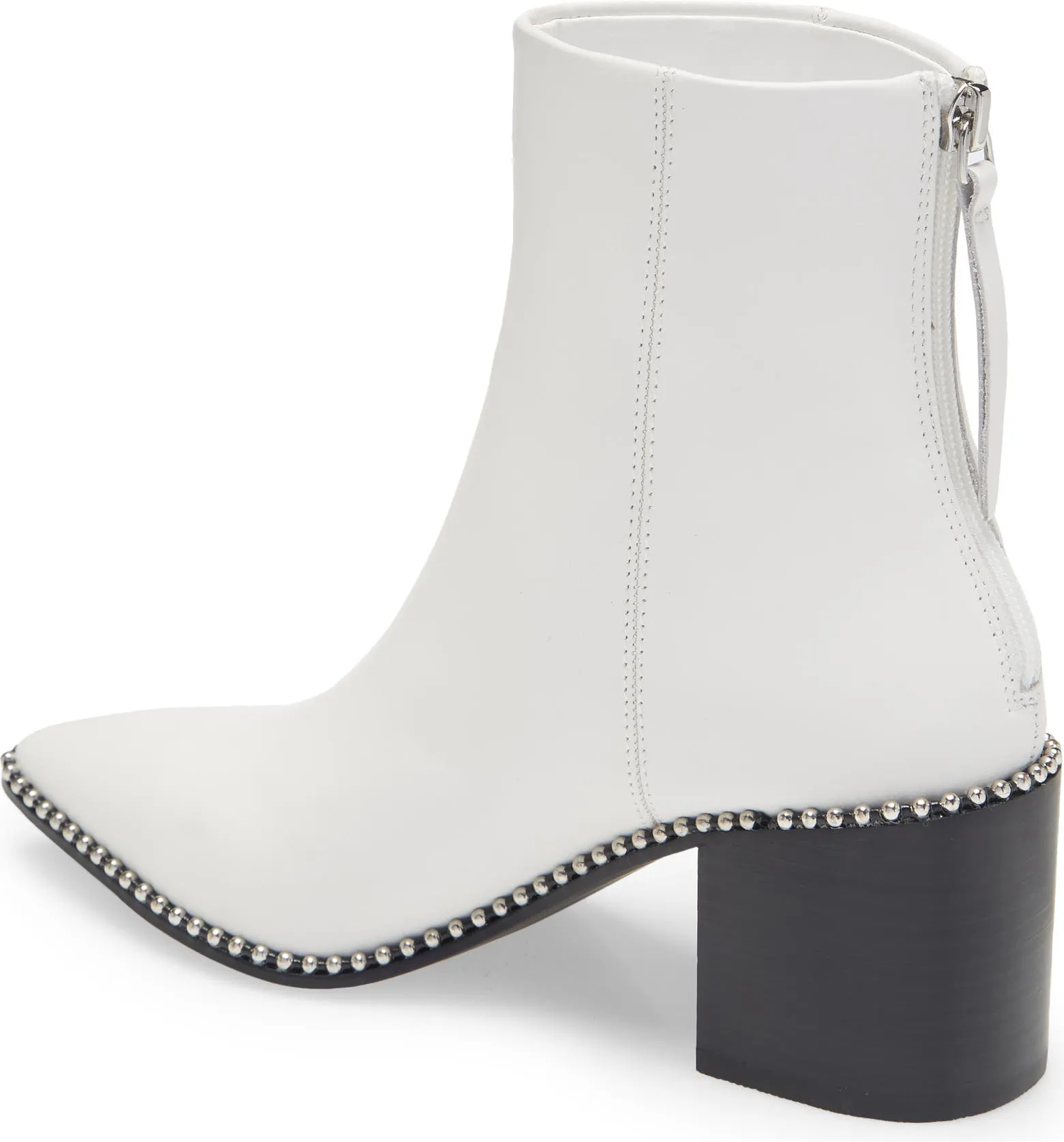 Steve Madden Aquarius White Leather Block Heel Pointed Toe Studded Ankle Boots