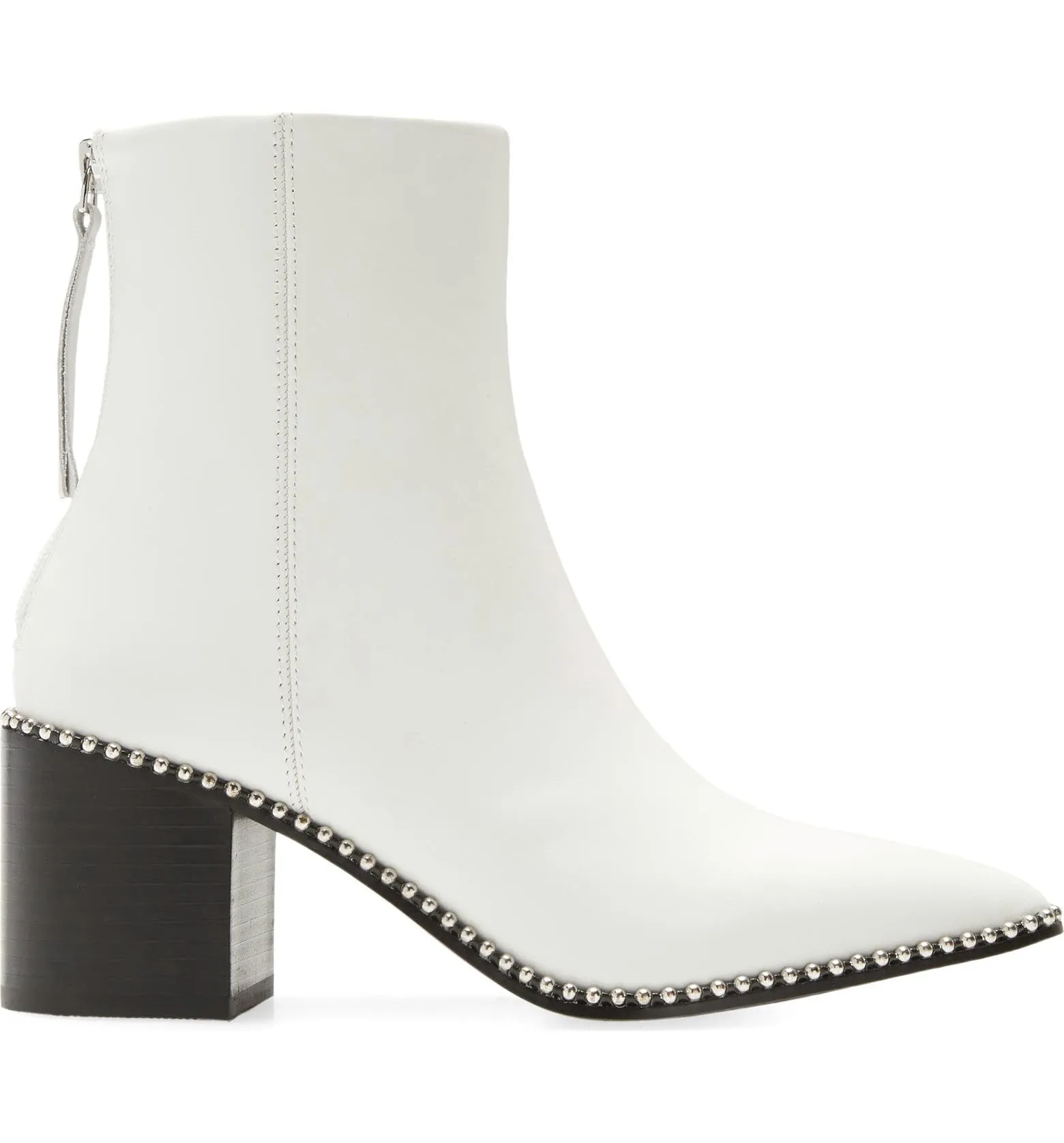 Steve Madden Aquarius White Leather Block Heel Pointed Toe Studded Ankle Boots