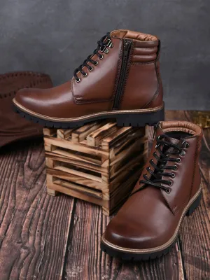 Tan Derby Lace Up Chain Boots