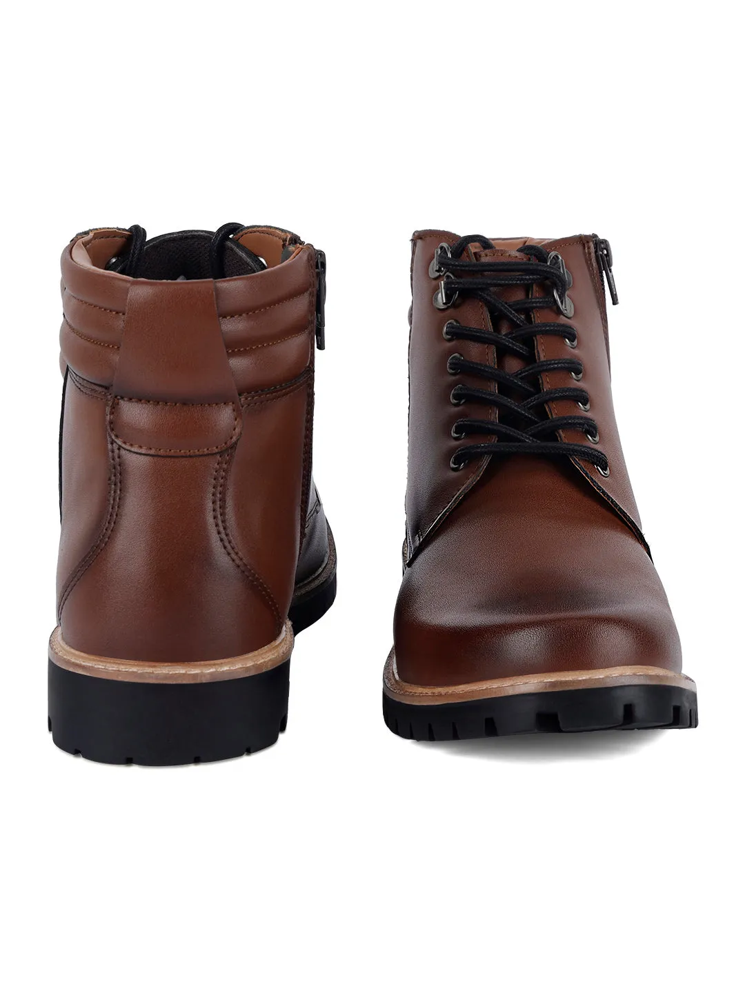Tan Derby Lace Up Chain Boots