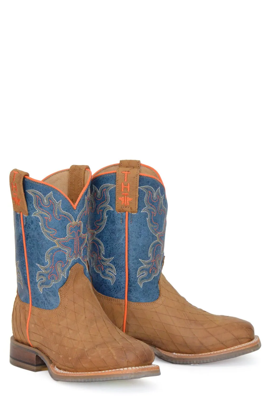 Tin Haul Kids Unisex Crossed Tan Leather Cowboy Boots