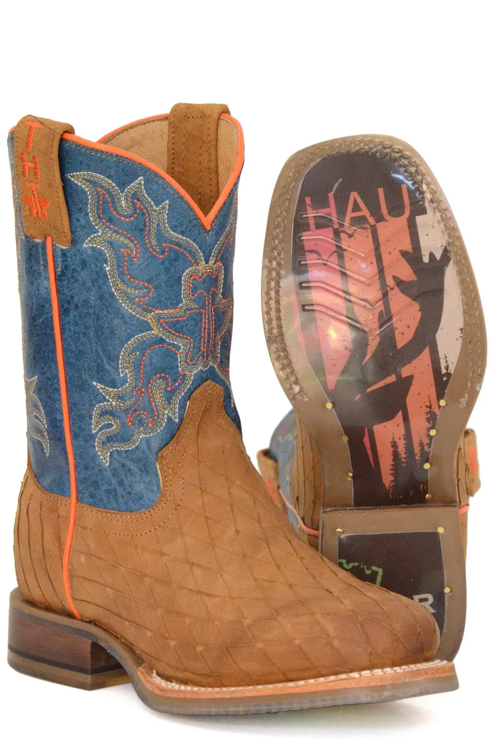 Tin Haul Kids Unisex Crossed Tan Leather Cowboy Boots