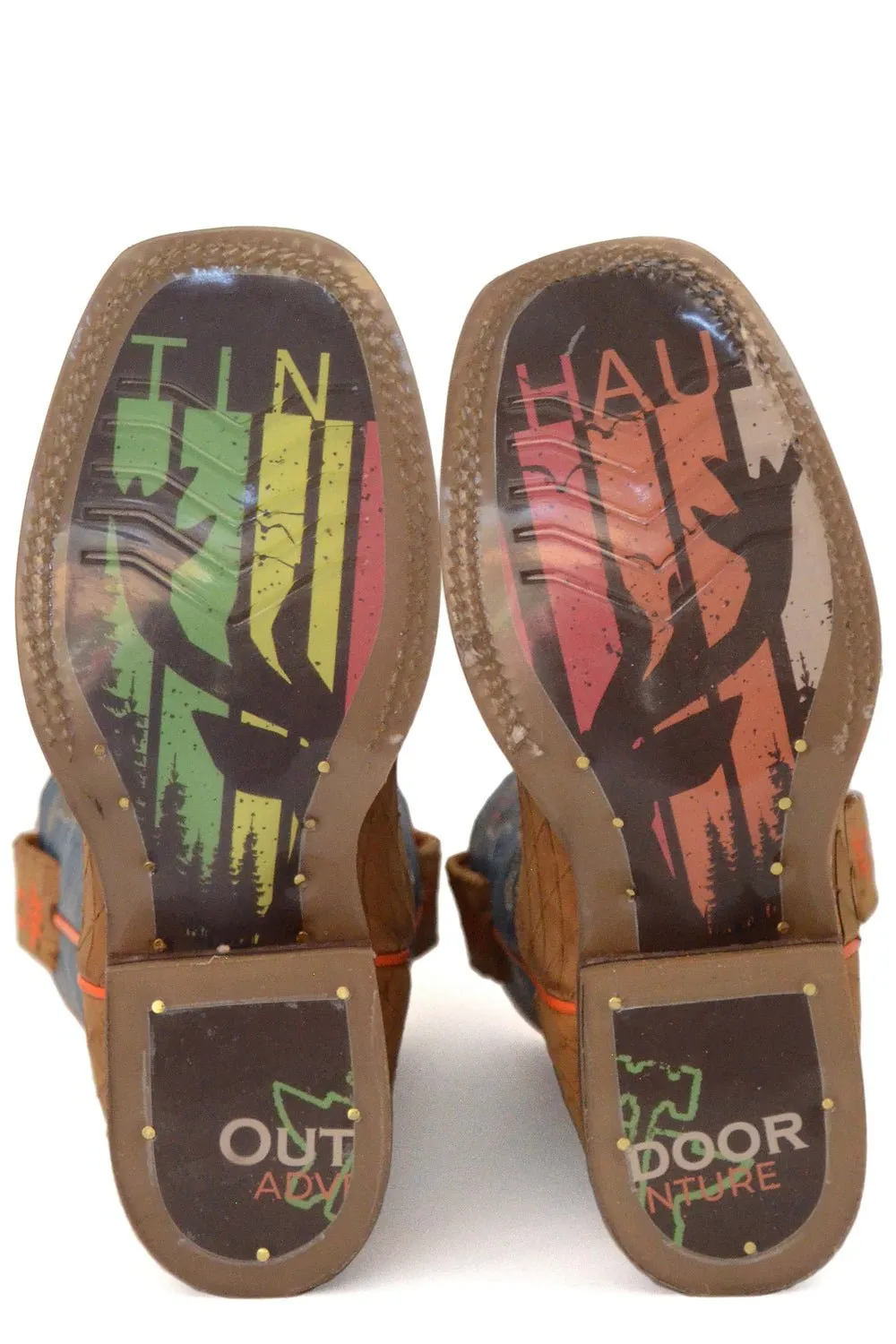 Tin Haul Kids Unisex Crossed Tan Leather Cowboy Boots