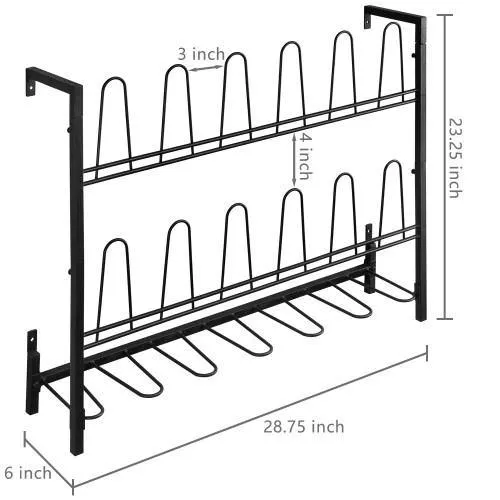 Wall Mounted Black Metal Wire 9-Pair Boot & Shoe Rack