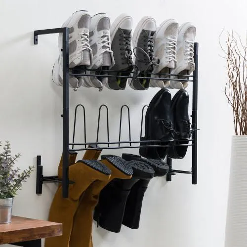 Wall Mounted Black Metal Wire 9-Pair Boot & Shoe Rack