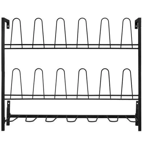 Wall Mounted Black Metal Wire 9-Pair Boot & Shoe Rack