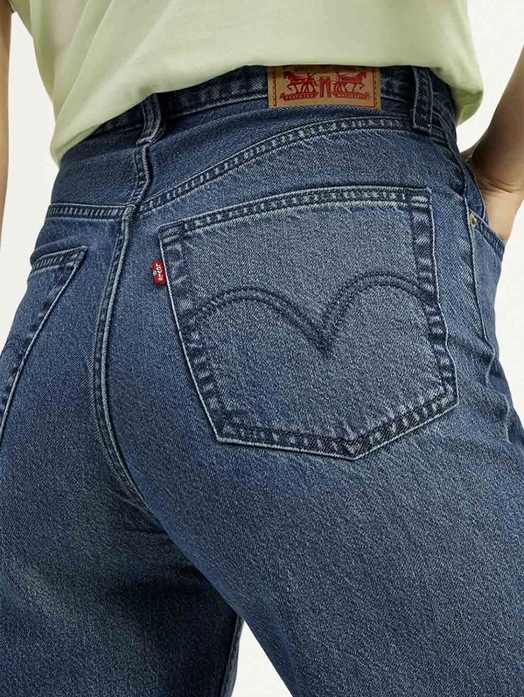 Women's High Rise Loose Fit Blue Jeans