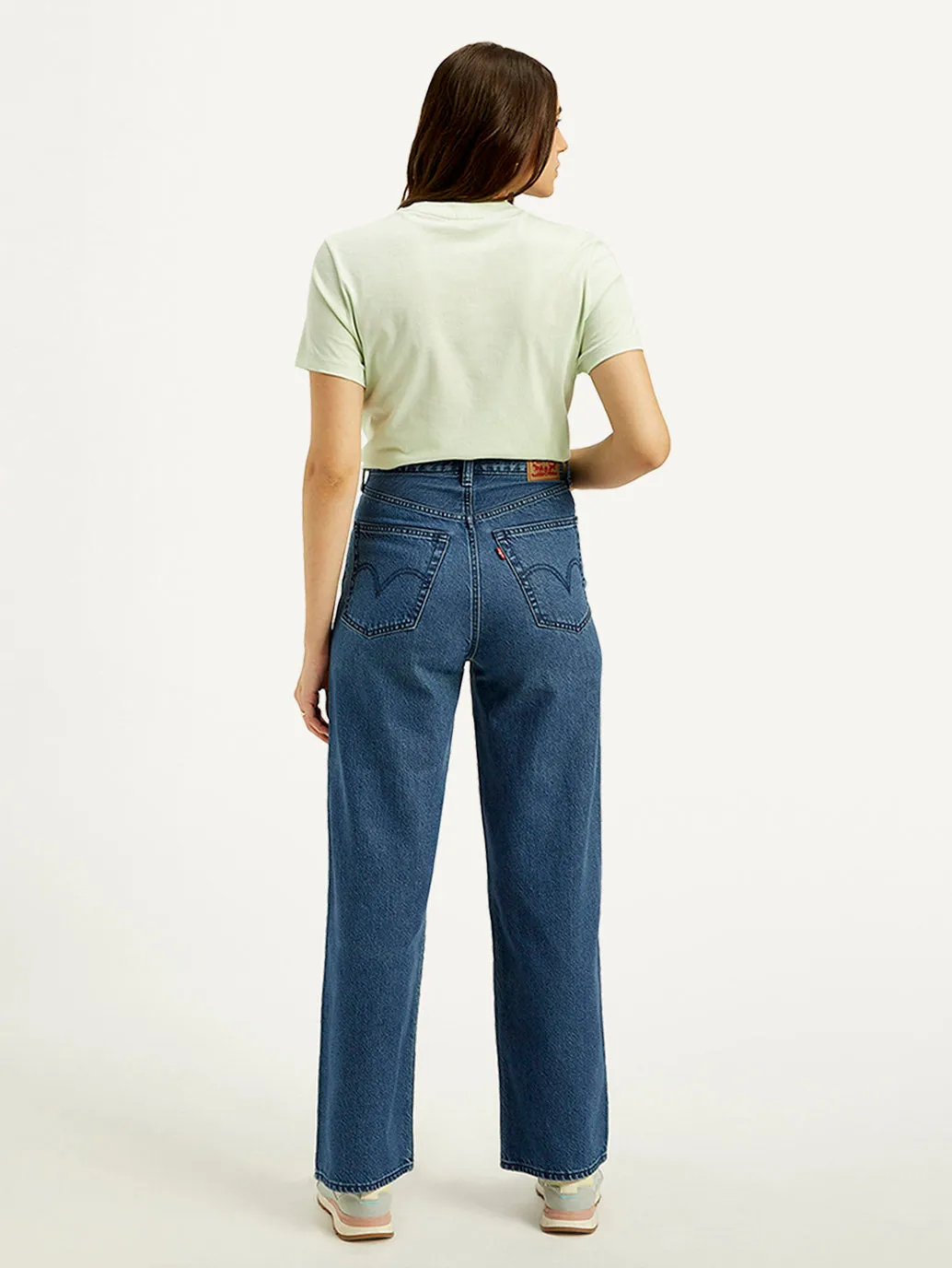 Women's High Rise Loose Fit Blue Jeans