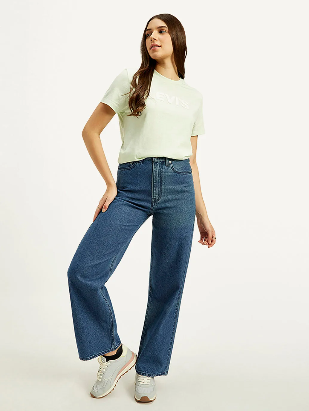 Women's High Rise Loose Fit Blue Jeans