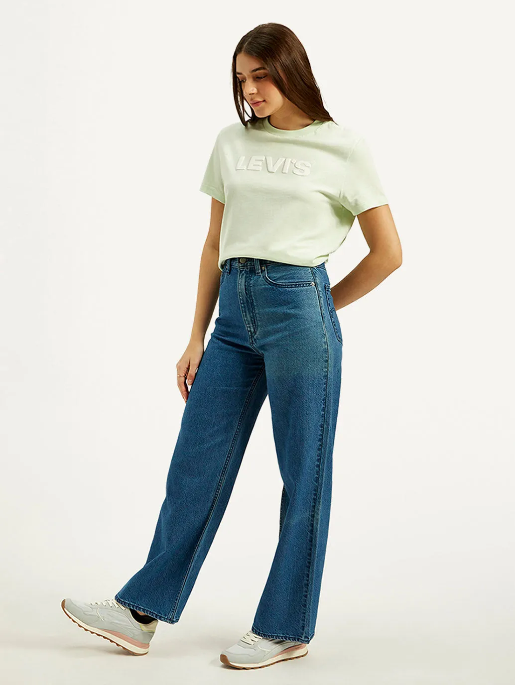 Women's High Rise Loose Fit Blue Jeans
