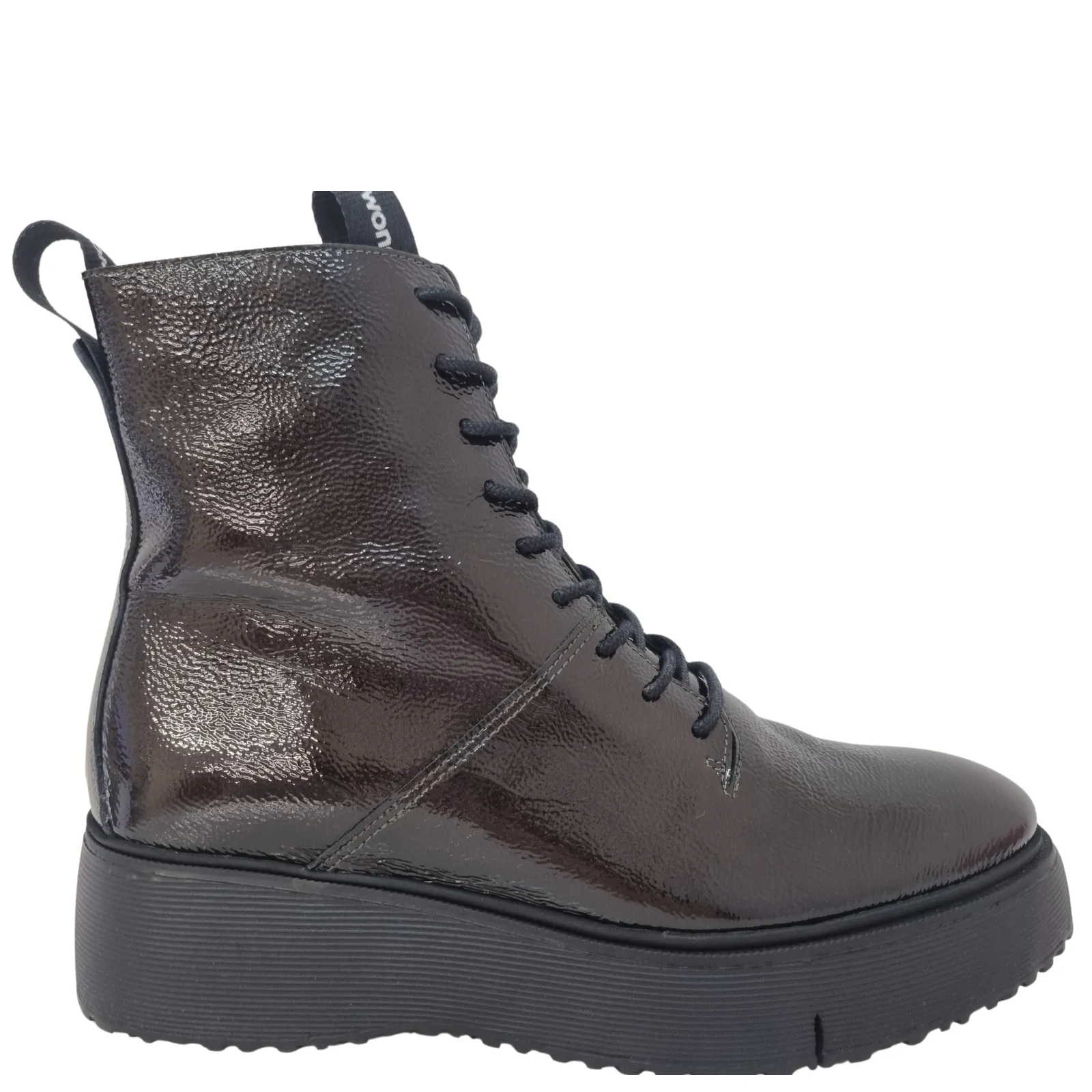 Wonders Olive Patent Leather Biker Boots