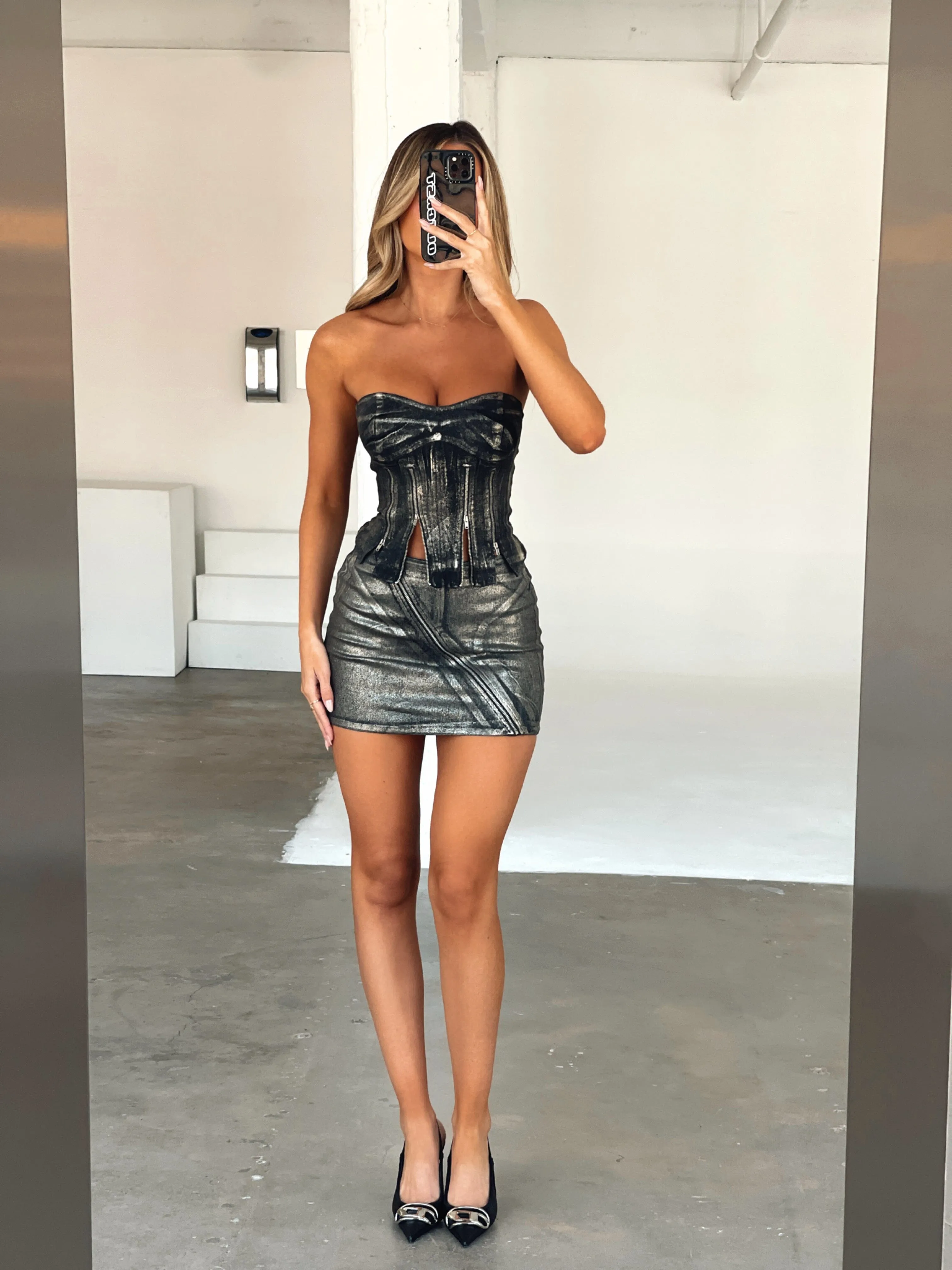 ZAMA MINI SKIRT FOILED DENIM
